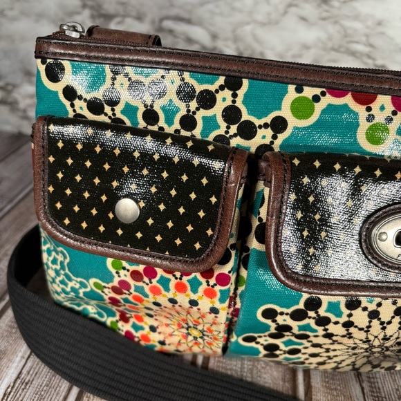 Fossil Key Per Kaleidoscope Crossbody Bag Coated Canvas Geometric Boho Purse - Picture 3 of 8